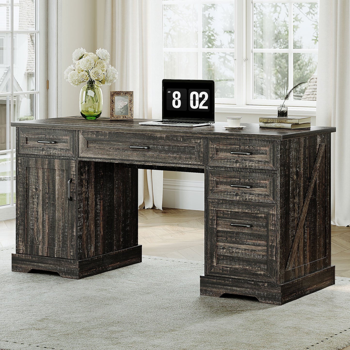 Casacomoda Home Office Desk with File Cabinet and Drawers, 59" Executive Desk with USB Power Outlet, Storage Cabinet for CPU, Workstation Table for Study, Dark Oak (No ratings yet)