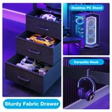 Casacomoda 55 inch Gaming Desk with LED Lights & Power Outlets, Home Office Desk with Reversible Storage Drawers & Monitor Shelves, Carbon Fiber Black