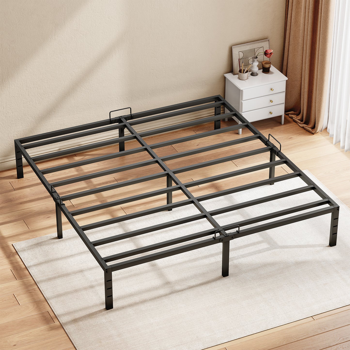 Casacomoda King Size Bed Frame, 14 inch Metal Bed Frame with Storage Space, Heavy Duty Sturdy Mattress Foundation,Easy Assembly,No Box Spring Needed, Black