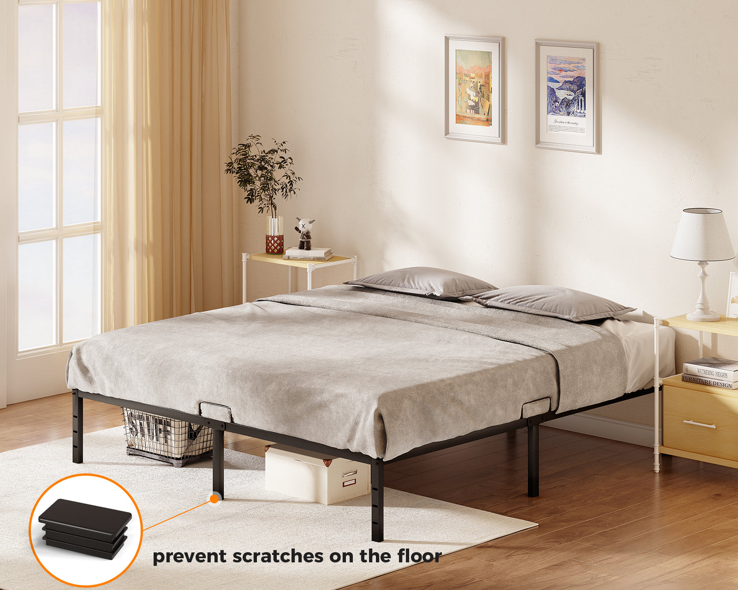 Casacomoda King Size Bed Frame, 14 inch Metal Bed Frame with Storage Space, Heavy Duty Sturdy Mattress Foundation,Easy Assembly,No Box Spring Needed, Black