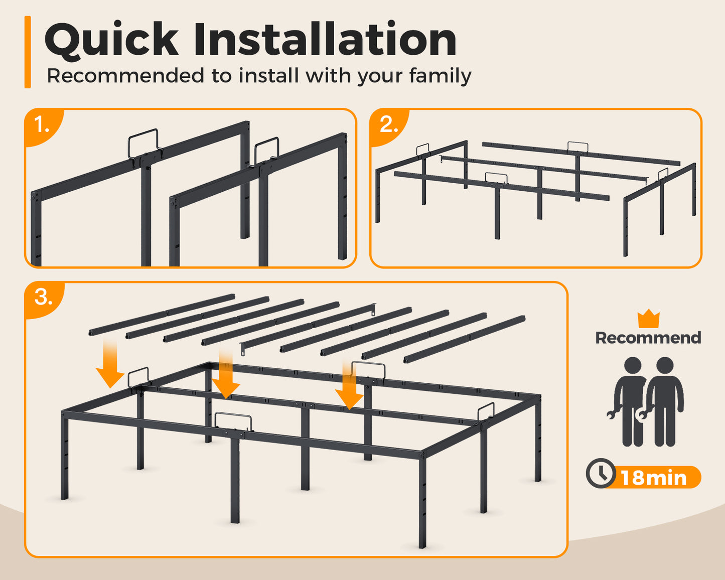 Casacomoda King Size Bed Frame, 14 inch Metal Bed Frame with Storage Space, Heavy Duty Sturdy Mattress Foundation,Easy Assembly,No Box Spring Needed, Black