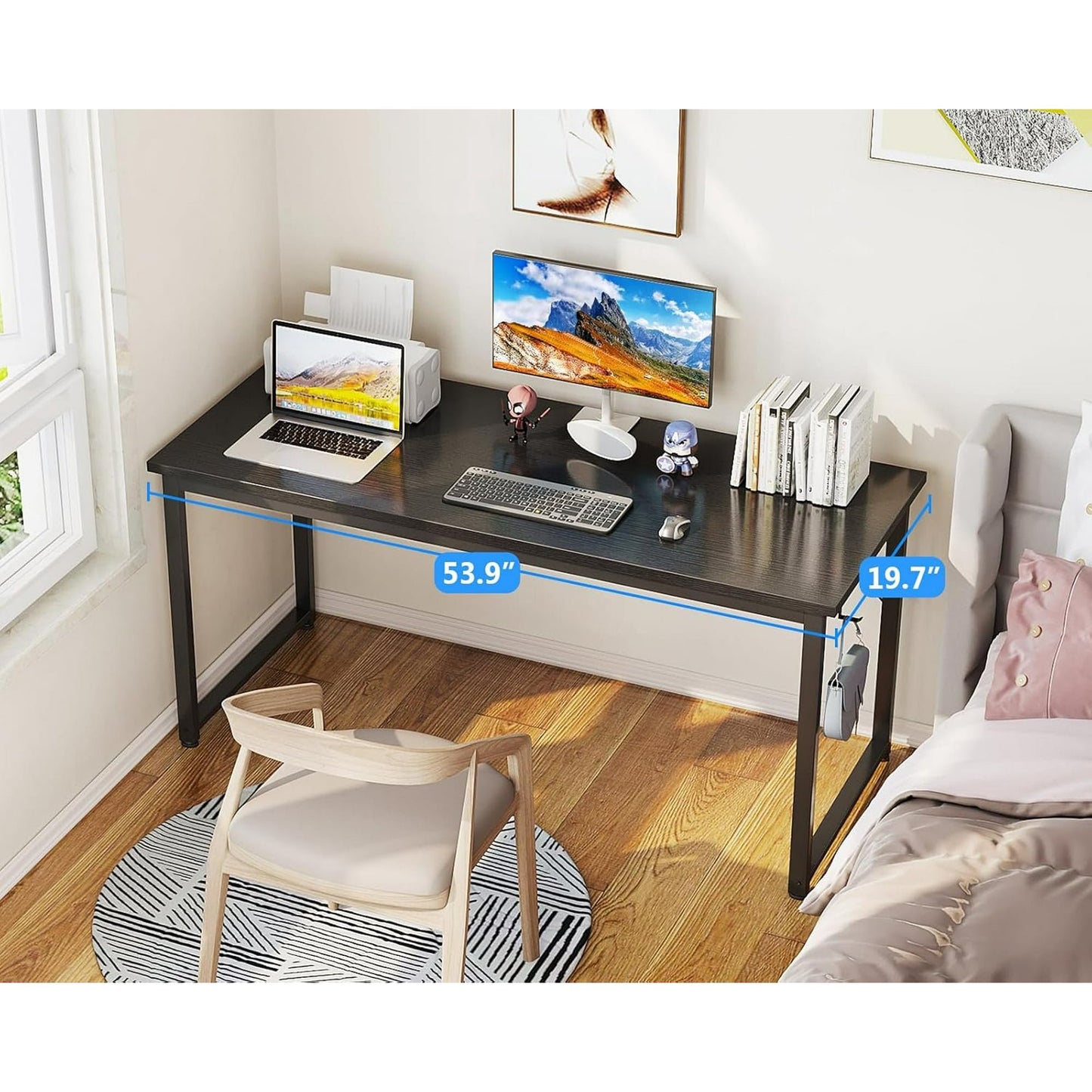 Casacomoda 54 inch Computer Desk with Headphone Hooks, Home Office Desk for Large Spaces, Simple Modern Desk for Studying & Writing, Black
