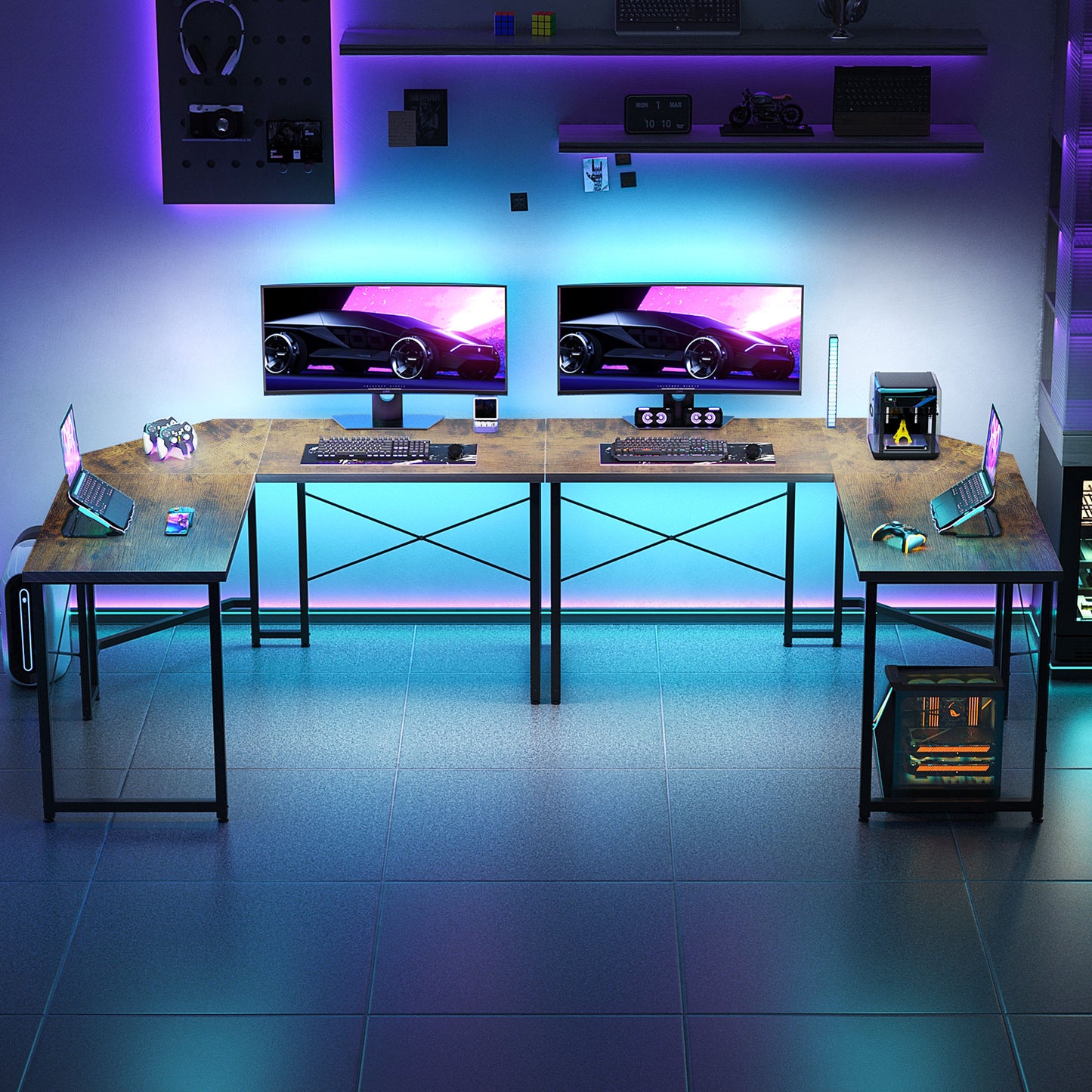 Casacomoda Computer Desk L Shaped, 51” Reversible L Shaped Computer Desk with Monitor Stand, Home Office Desk, Vintage
