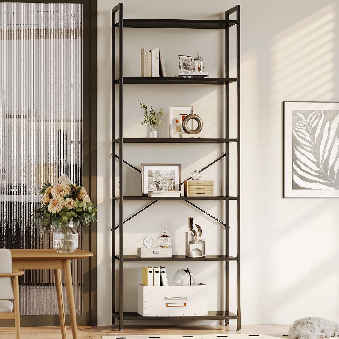 Casacomoda 6-Tier Tall Bookshelf, Large Bookcase with Steel Frame, Deep Book Shelf for Living Room, Home Office, Study, Industrial Style, Black