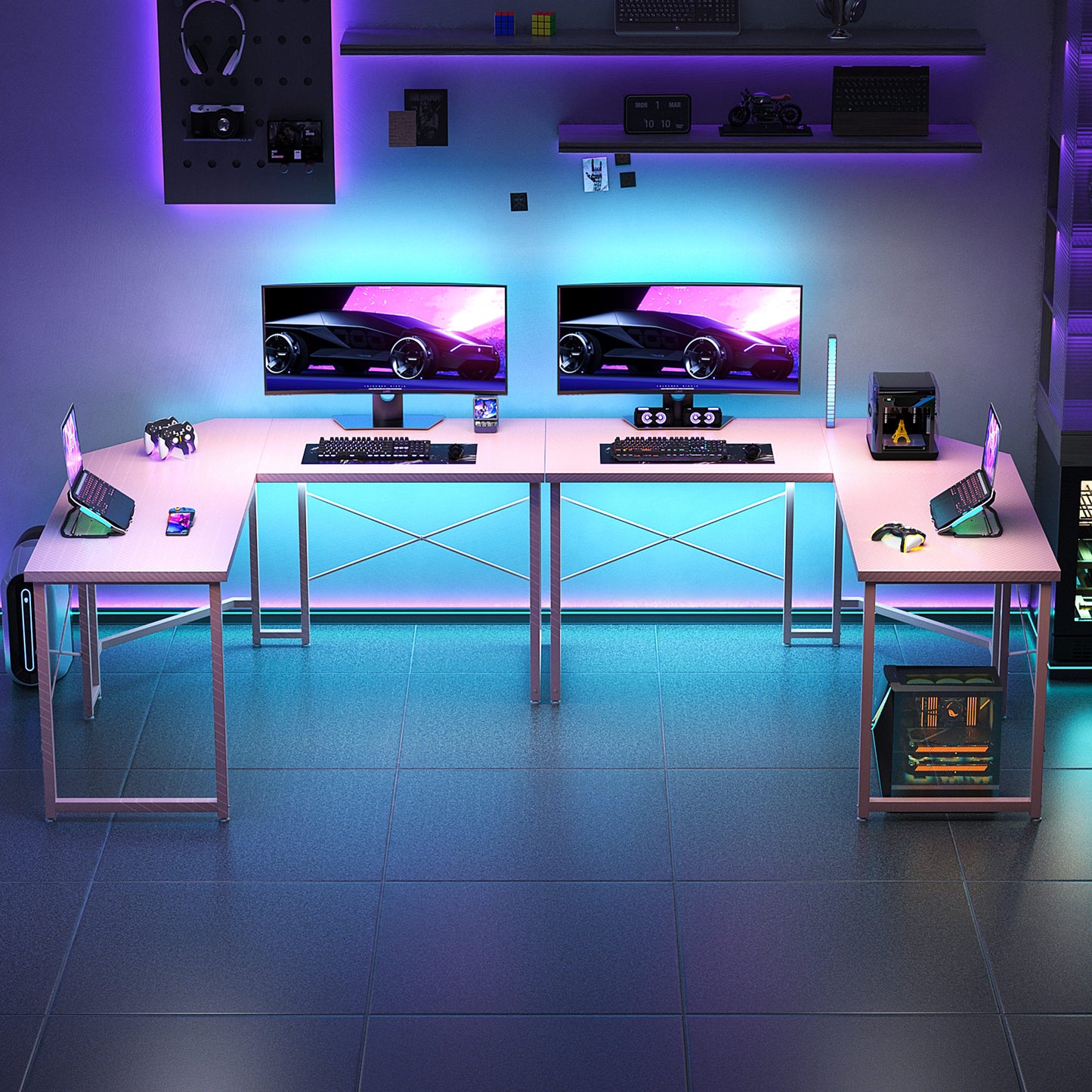 Casacomoda Computer Desk L Shaped, 51” Reversible L Shaped Computer Desk with Monitor Stand, Home Office Desk, Pink