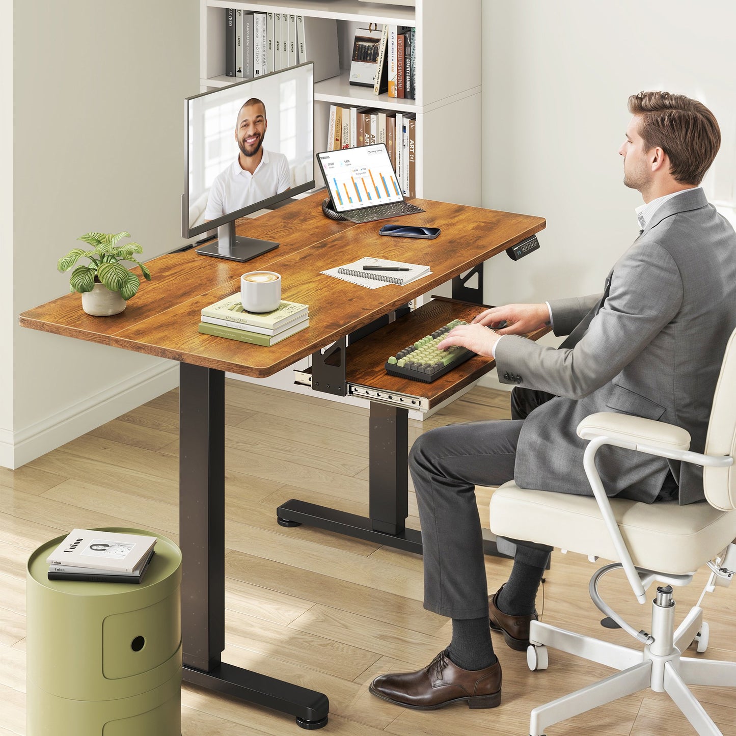 Casacomoda Electric Standing Desk with Keyboard Tray, 35 inch Adjustable Height Standing Desk for Home Office, Rustic Brown