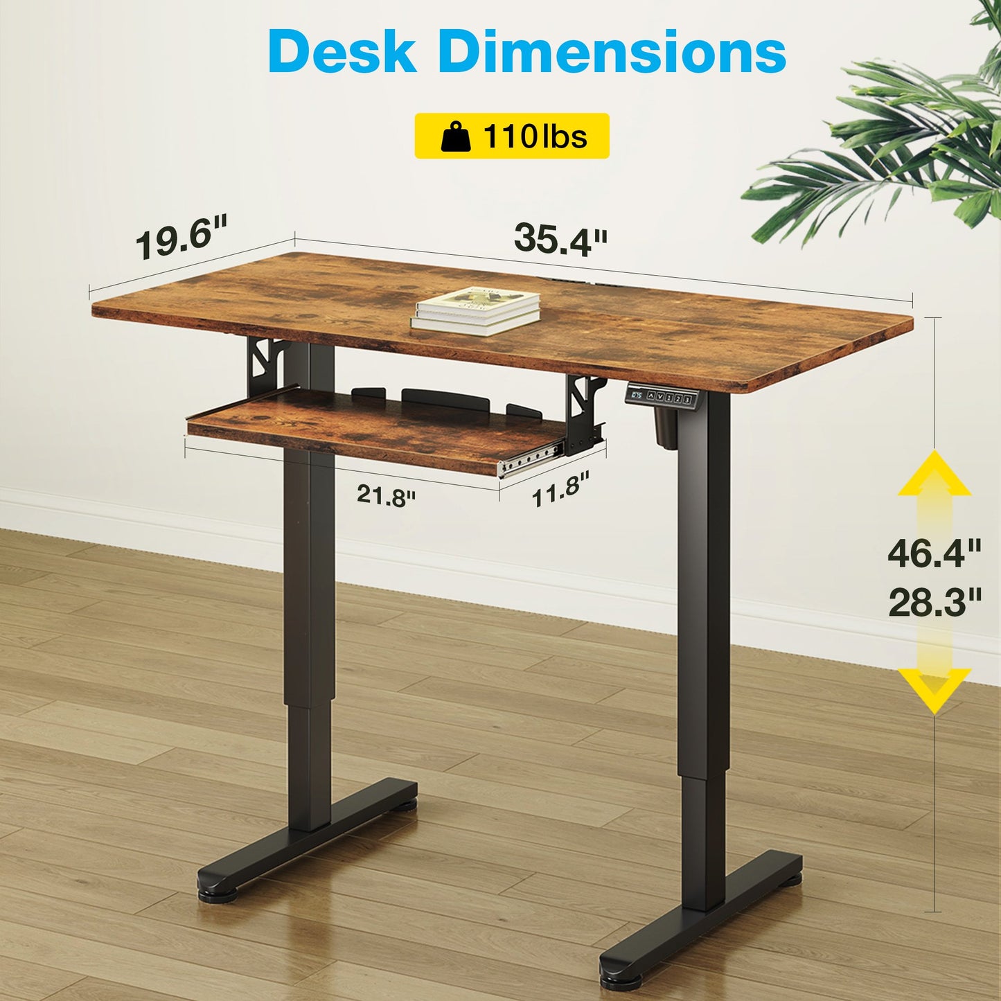 Casacomoda Electric Standing Desk with Keyboard Tray, 35 inch Adjustable Height Standing Desk for Home Office, Rustic Brown