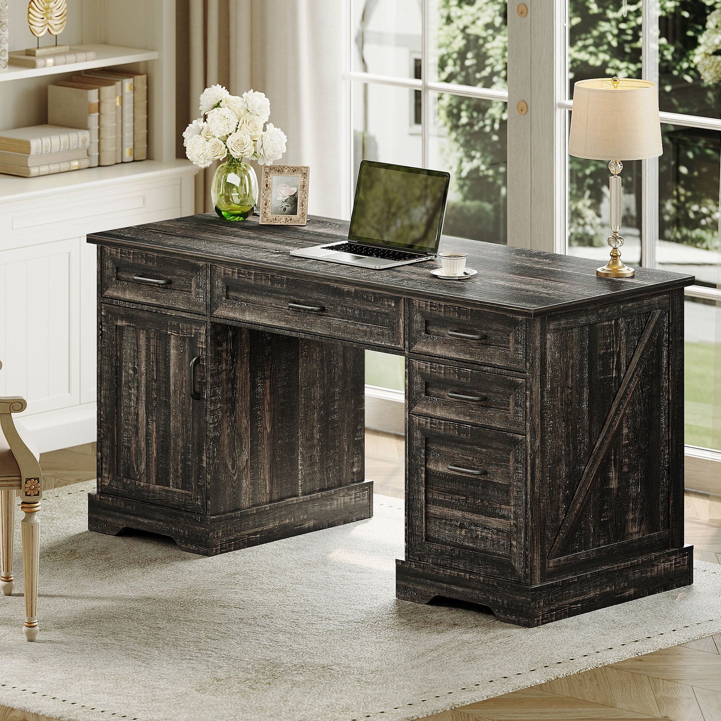 Casacomoda Home Office Desk with File Cabinet and Drawers, 59" Executive Desk with USB Power Outlet, Storage Cabinet for CPU, Workstation Table for Study, Dark Oak (No ratings yet)