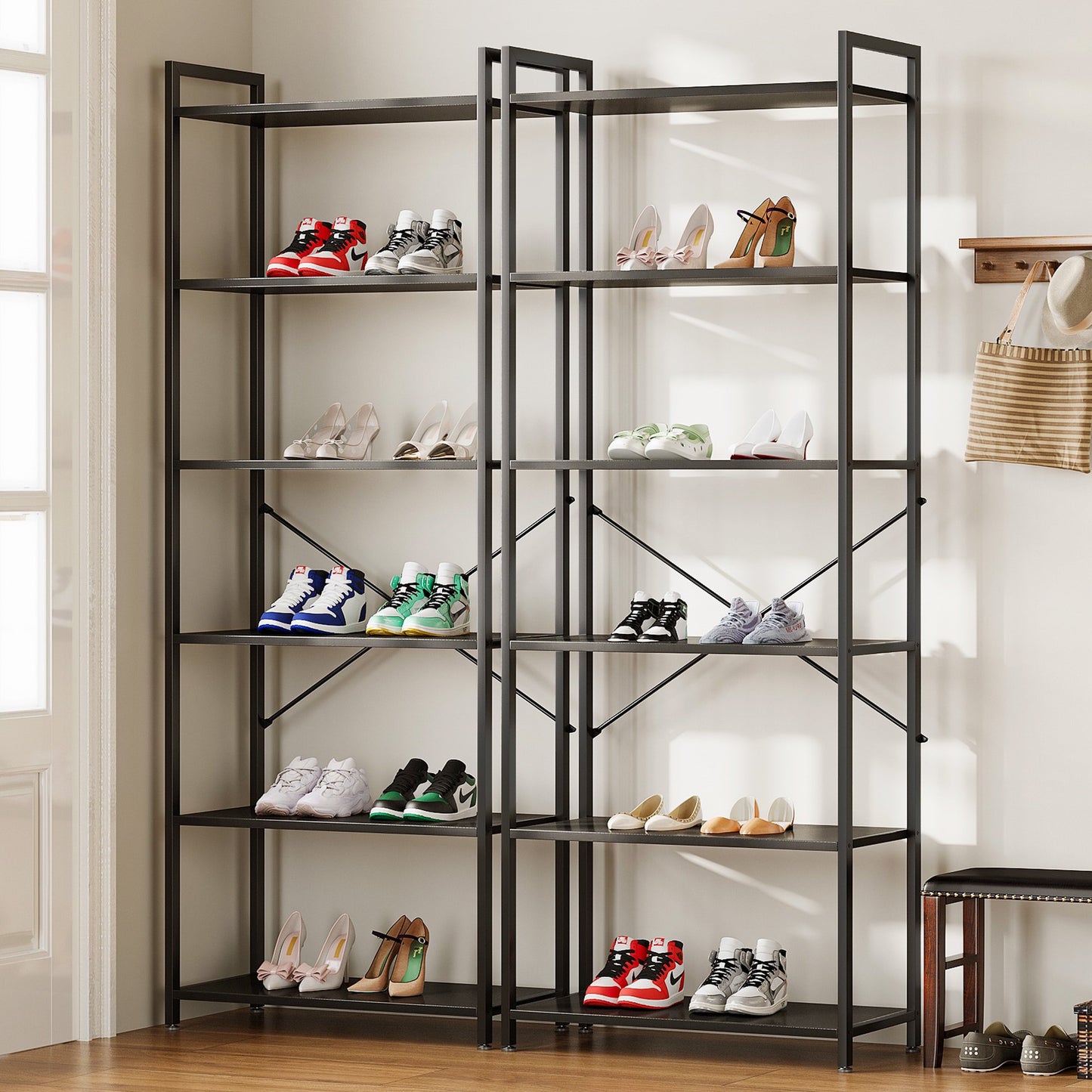 Casacomoda 6-Tier Tall Bookshelf, Large Bookcase with Steel Frame, Deep Book Shelf for Living Room, Home Office, Study, Industrial Style, Black