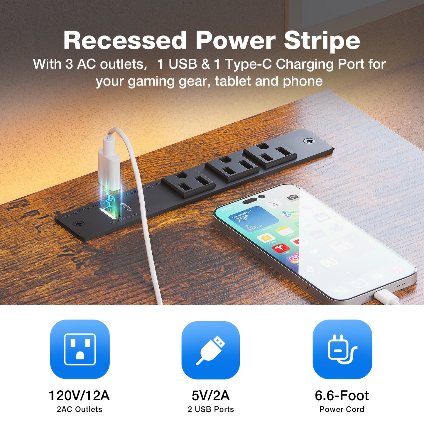 Casacomoda 32 inch Writing Desk with 3 Tier Shelves for Small Space, Computer Table with Power Outlets, Vintage