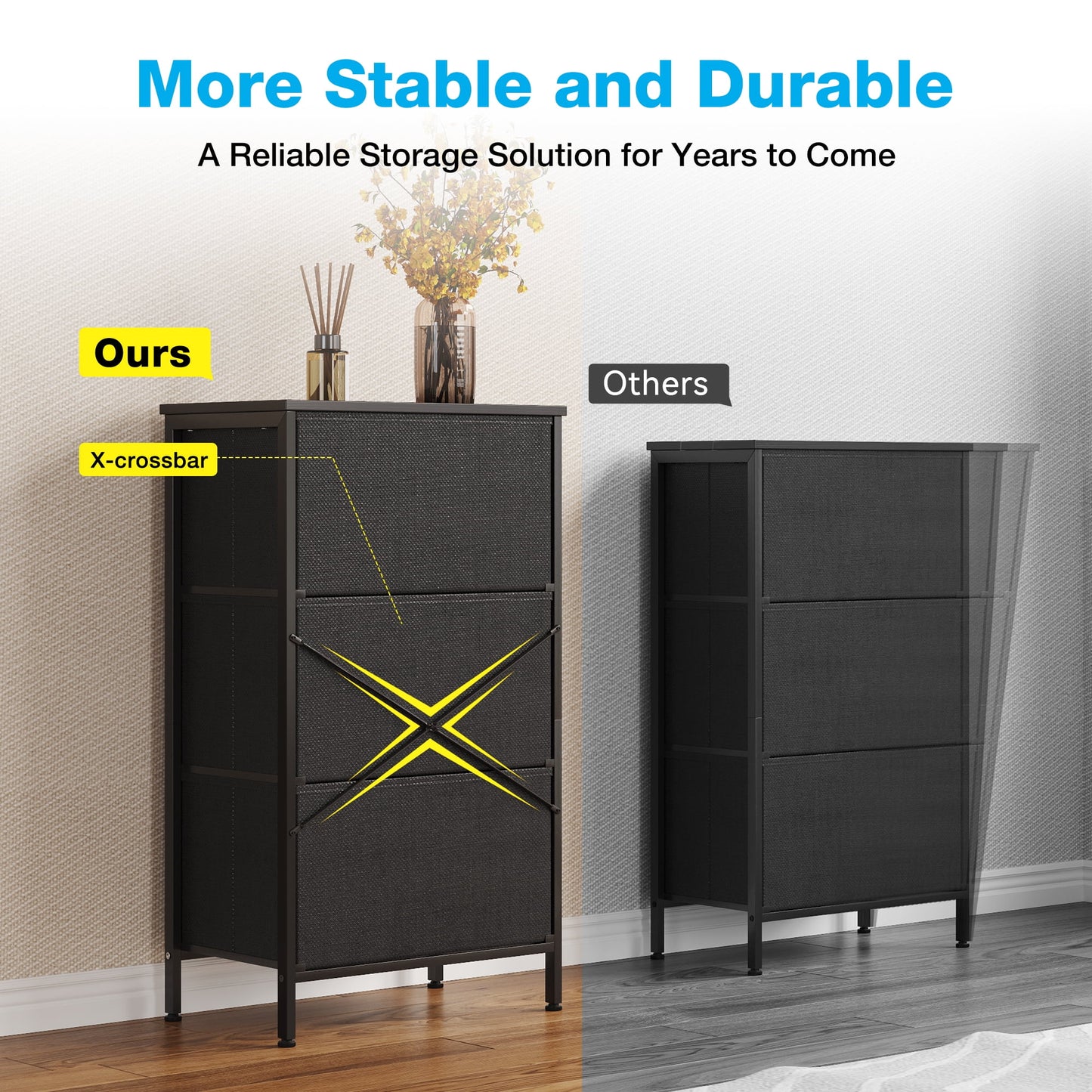 Casacomoda Dresser for Bedroom Nightstand Small Dresser Chest of Drawers End Table for Living Room, Closet Dresser with 3 Storage Drawers Organizer Clothes, Black
