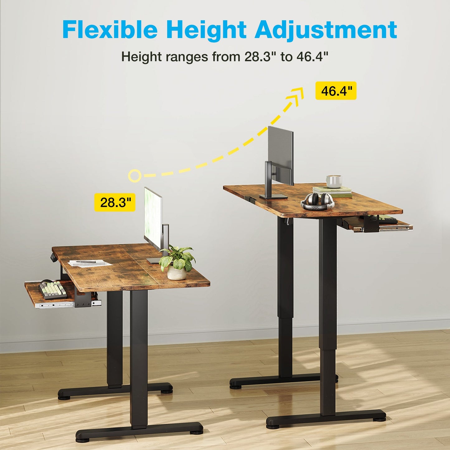 Casacomoda Electric Standing Desk with Keyboard Tray, 35 inch Adjustable Height Standing Desk for Home Office, Rustic Brown