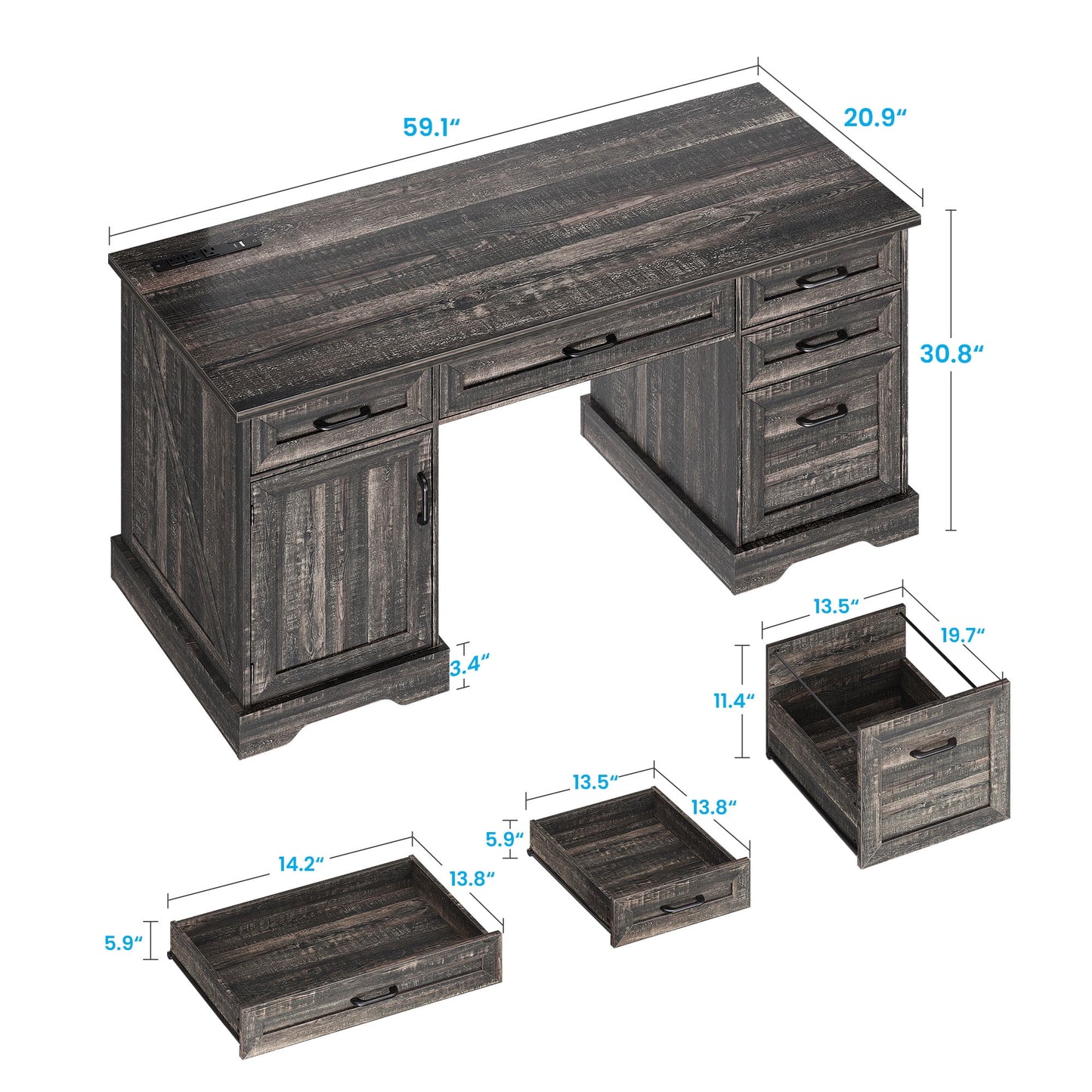 Casacomoda Home Office Desk with File Cabinet and Drawers, 59" Executive Desk with USB Power Outlet, Storage Cabinet for CPU, Workstation Table for Study, Dark Oak (No ratings yet)