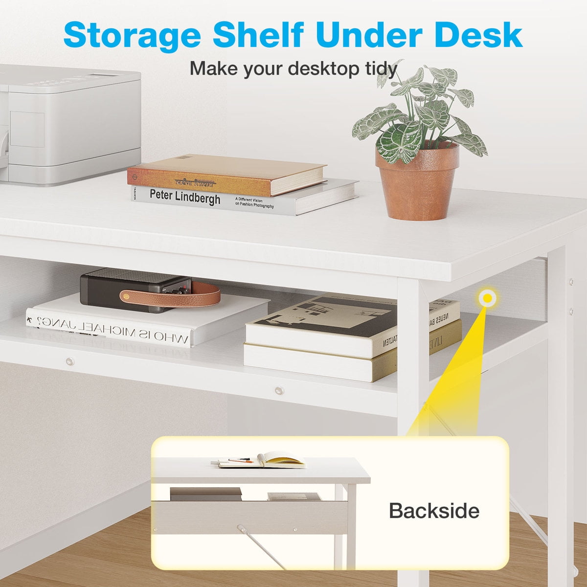 Casacomoda 48 inch L Shaped Computer Desk with 3 Drawers, Corner Desk with Power Outlets & Reversible Storage Shelves, Simple Computer Desk for Home Office Gaming, White