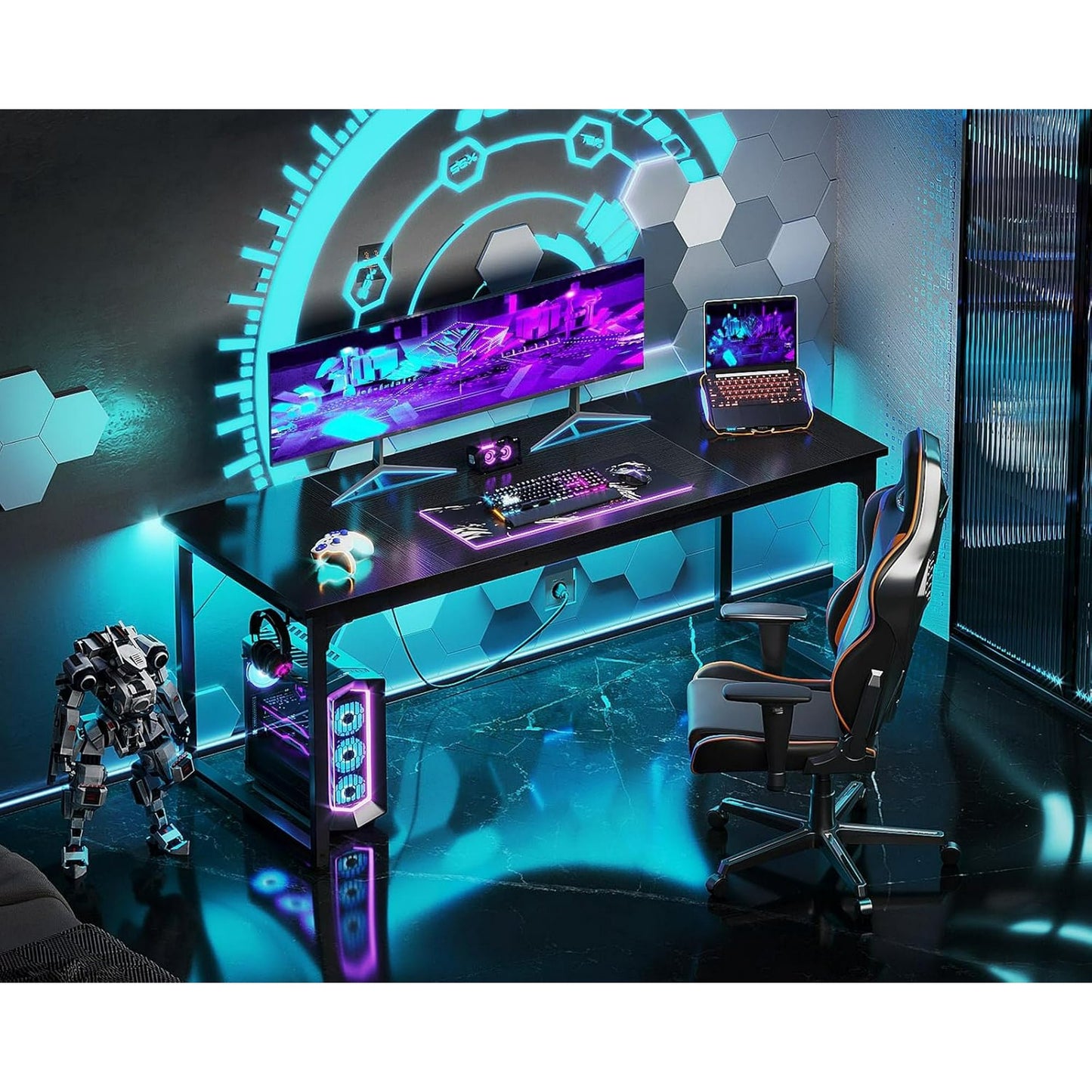 Casacomoda 63 inch Computer Desk with Headphone Hooks, Home Office Desk for Large Spaces, Simple Modern Desk for Studying & Writing, Black