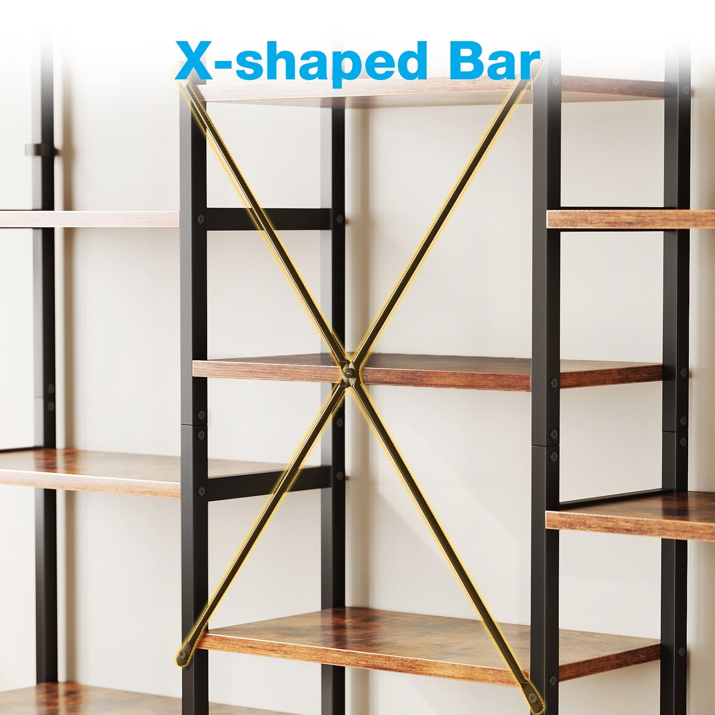 Casacomoda Triple Wide 6 Tier Bookshelf, Rustic Industrial Style Bookcases with 15 Open Display Shelves, Modern Tall Bookcase Furniture for Bedroom, Living Room and Home Office, Rustic Brown