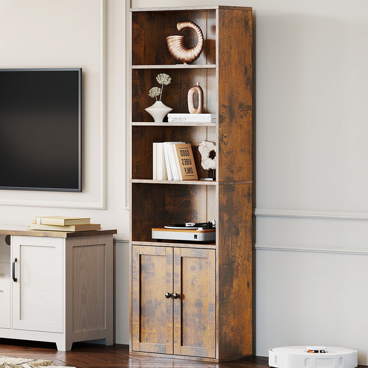 Casacomoda 6-Tier Bookcase with Cabinet, Modern Bookshelf for Home Office, Living Room or Bedroom, Easy Assembly & Stable Structure, Vintage