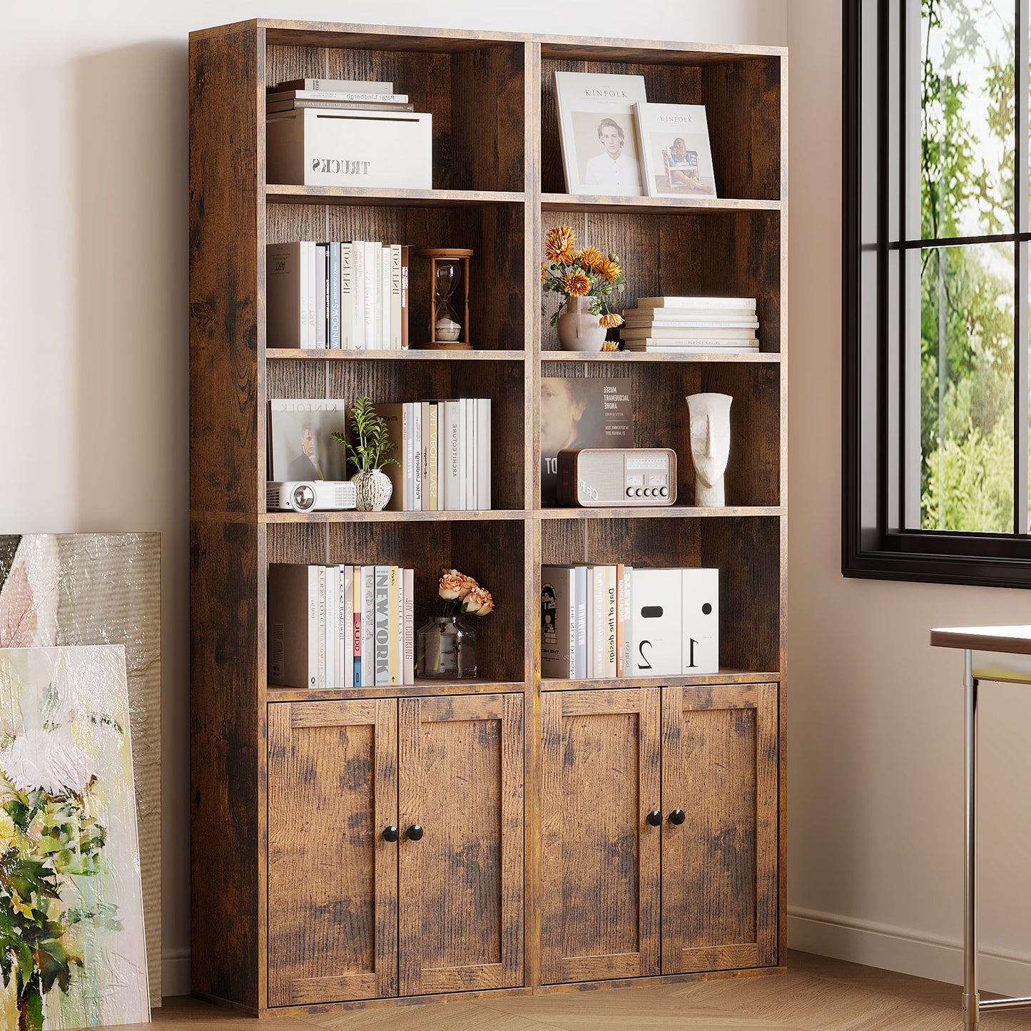 Casacomoda 6-Tier Bookcase with Cabinet, Modern Bookshelf for Home Office, Living Room or Bedroom, Easy Assembly & Stable Structure, Vintage