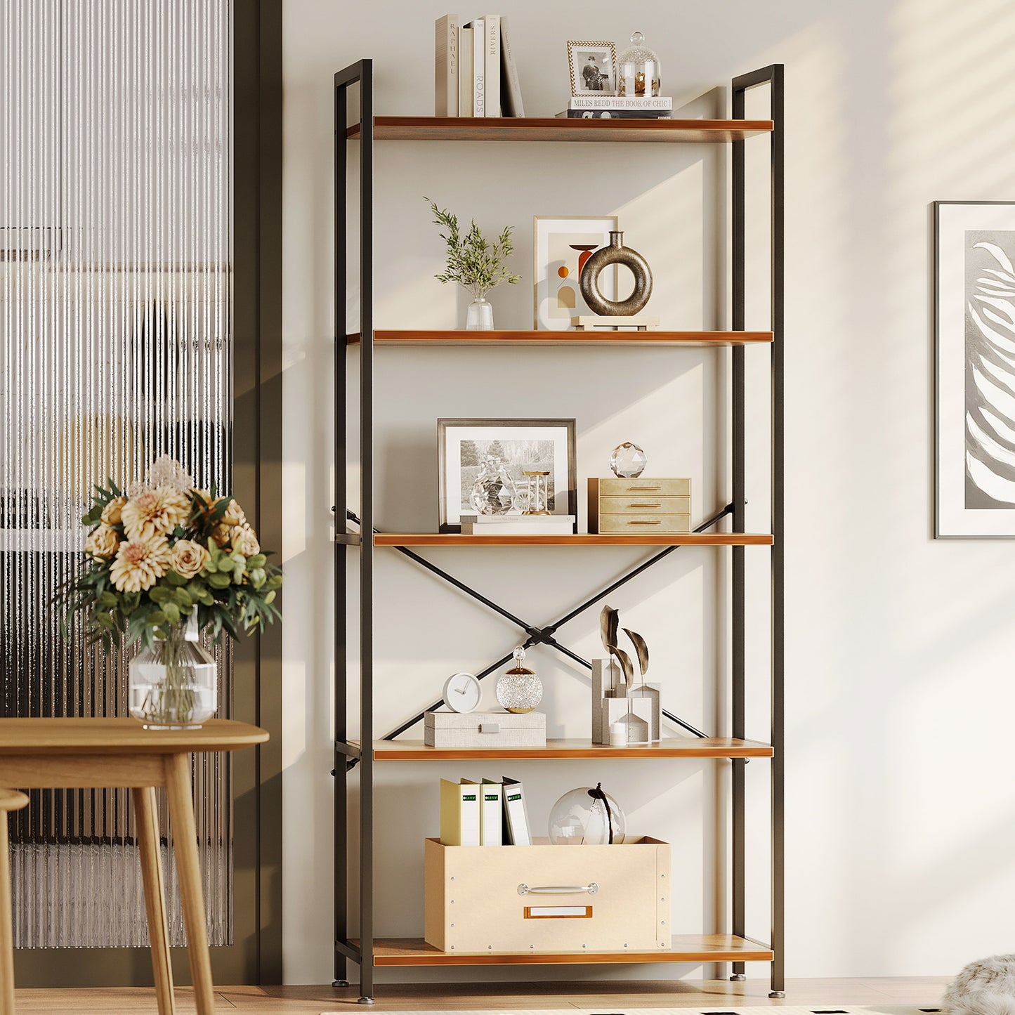 Casacomoda 5-Tier Bookshelf, Freestanding Book Shelf, Home Office Bookcase, Storage Shelving Unit for Bedroom, Living Room, Vintage