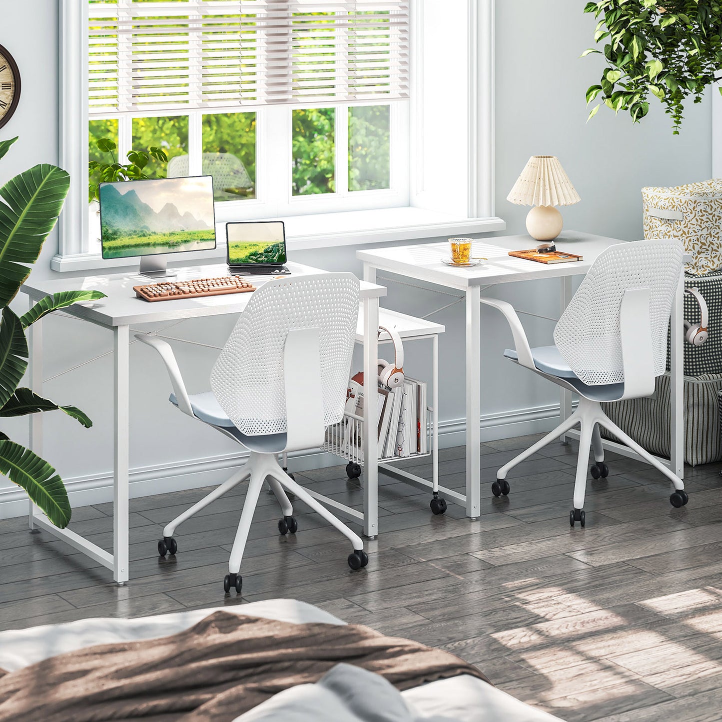 Casacomoda Small Computer Desk - 32 Inch Writing Table with Headphone Hooks for Home Office, Pure White