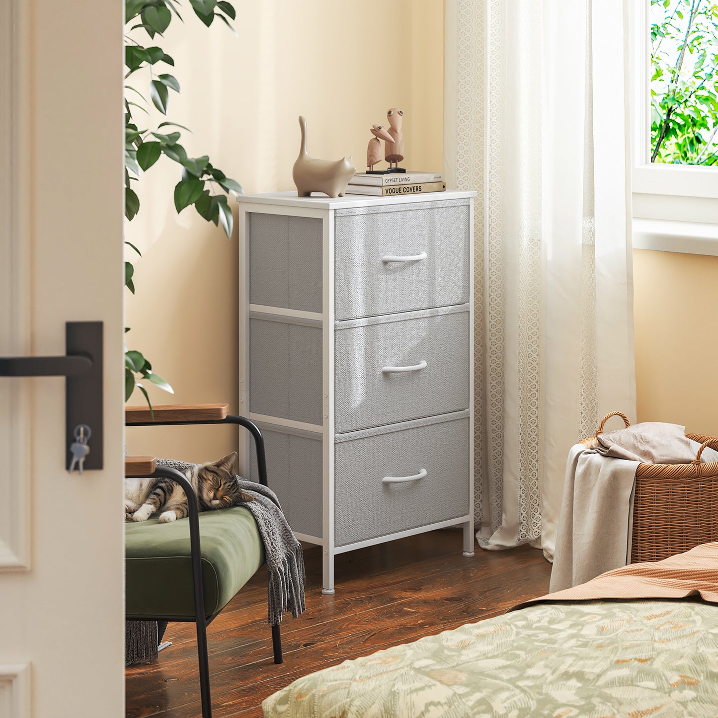Casacomoda Dresser for Bedroom Nightstand Small Dresser Chest of Drawers End Table for Living Room, Closet Dresser with 3 Storage Drawers Organizer Clothes, Light Grey