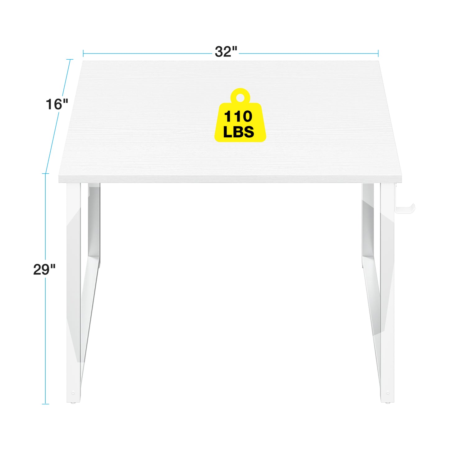 Casacomoda Small Computer Desk - 32 Inch Writing Table with Headphone Hooks for Home Office, Pure White