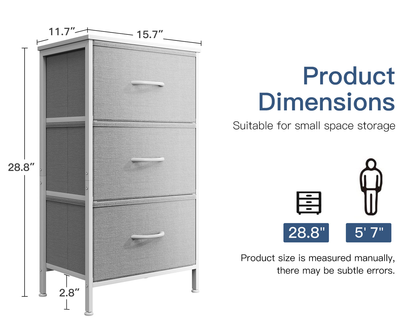 Casacomoda Dresser for Bedroom Nightstand Small Dresser Chest of Drawers End Table for Living Room, Closet Dresser with 3 Storage Drawers Organizer Clothes, Light Grey