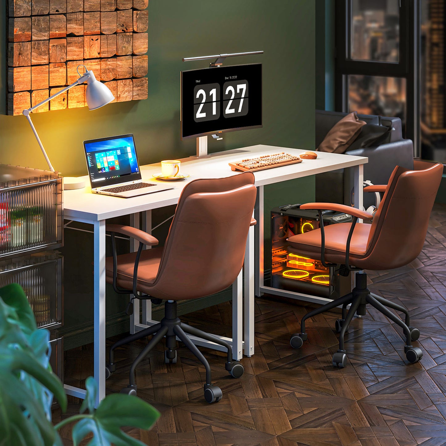 Casacomoda Small Computer Desk - 32 Inch Writing Table with Headphone Hooks for Home Office, Pure White