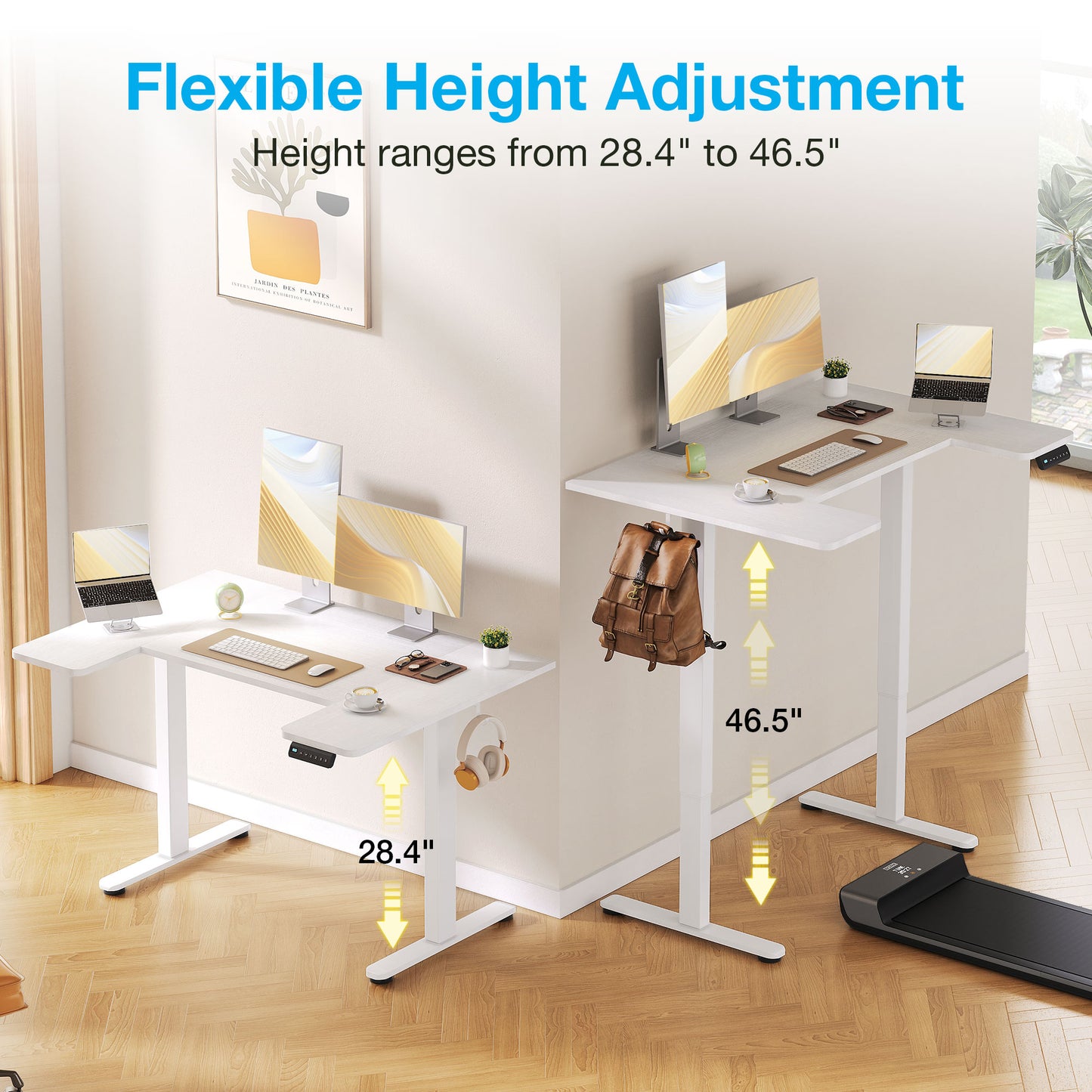 U-Shaped Electric Standing Desk, Height Adjustable Sit Stand Desk with 3 Memory Presets, Ergonomic Home Office Computer Desk with Hooks, Extra Large Workspace, White