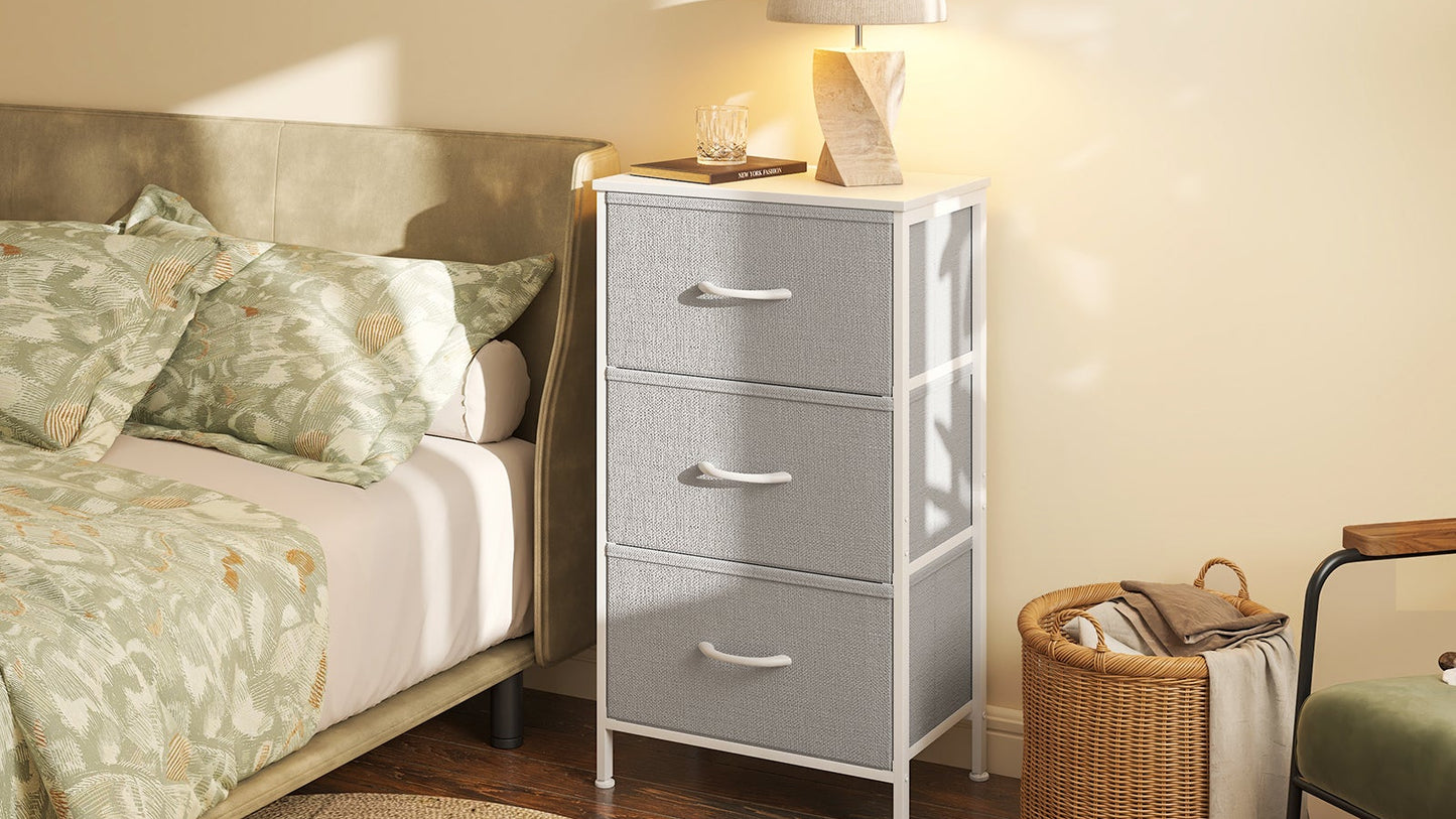 Casacomoda Dresser for Bedroom Nightstand Small Dresser Chest of Drawers End Table for Living Room, Closet Dresser with 3 Storage Drawers Organizer Clothes, Light Grey