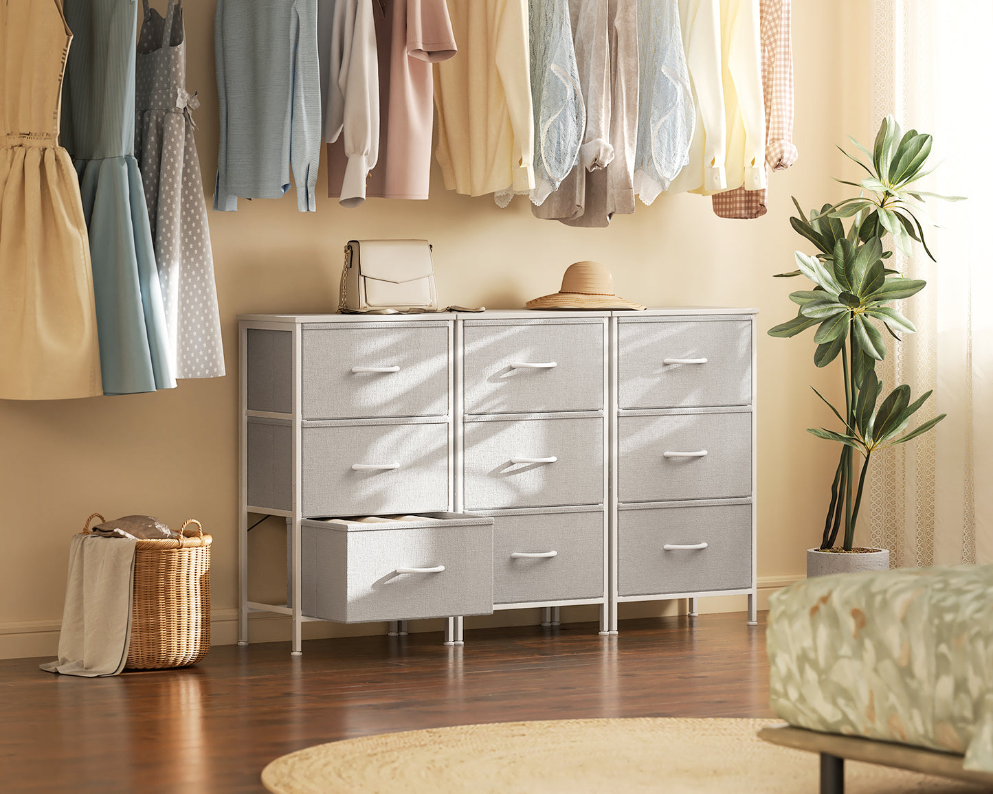 Casacomoda Dresser for Bedroom Nightstand Small Dresser Chest of Drawers End Table for Living Room, Closet Dresser with 3 Storage Drawers Organizer Clothes, Light Grey