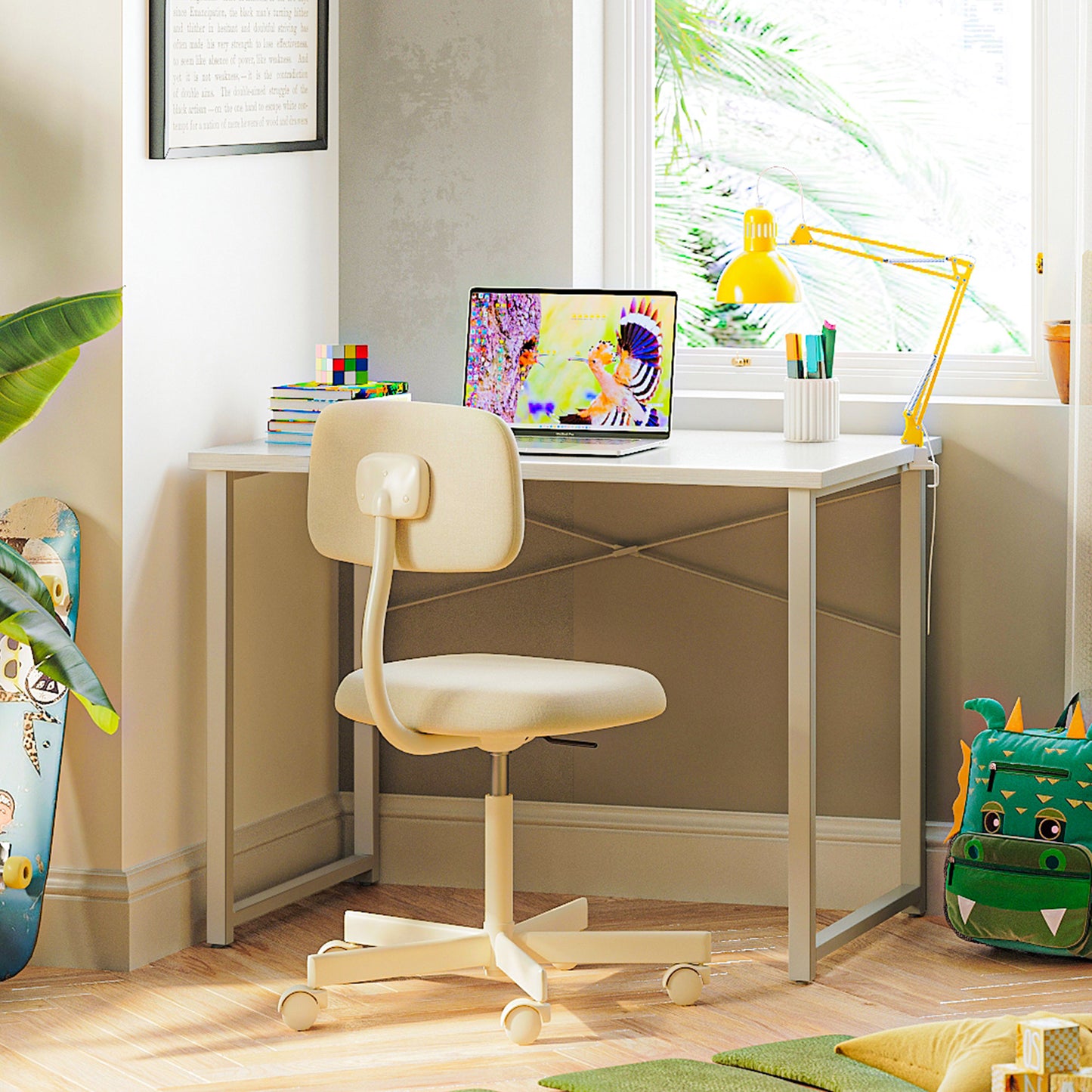 Casacomoda Small Computer Desk - 32 Inch Writing Table with Headphone Hooks for Home Office, Pure White
