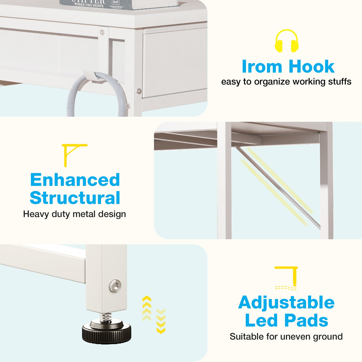 Casacomoda 32 Inch Black Writing Desk with 2 Fabric Drawers, Modern Study Table with Storage for Student/Kids, Small Computer Desk for Small Space, Home Office Desk, Pure White