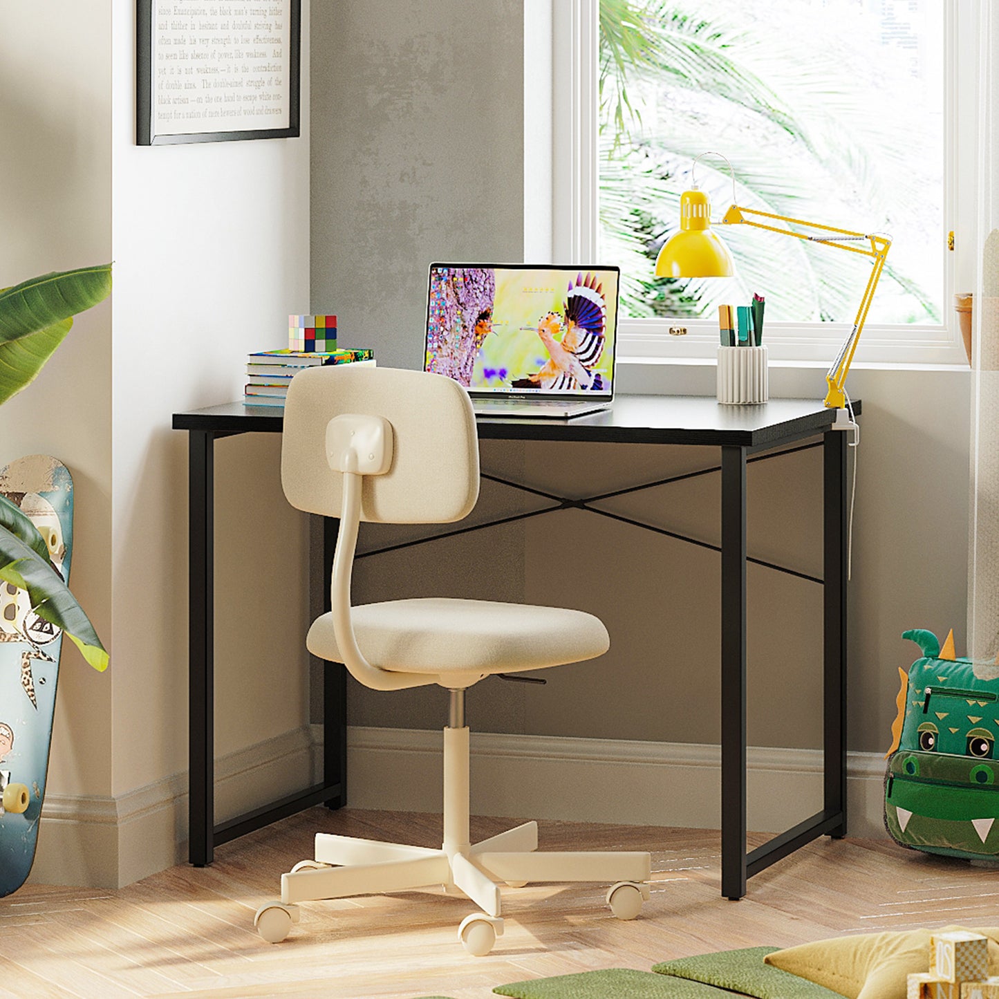 Casacomoda Small Computer Desk - 32 Inch Writing Table with Headphone Hooks for Home Office, Modern Black