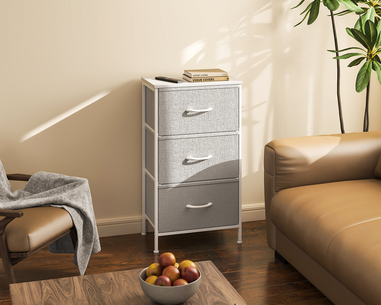 Casacomoda Dresser for Bedroom Nightstand Small Dresser Chest of Drawers End Table for Living Room, Closet Dresser with 3 Storage Drawers Organizer Clothes, Light Grey