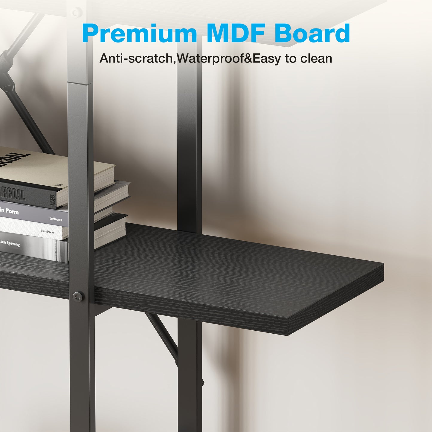 Industrial 5-Tier Bookshelf, Tall Bookcase with Reinforced Metal Frame, Open Design for Home Office, Living Room, Black