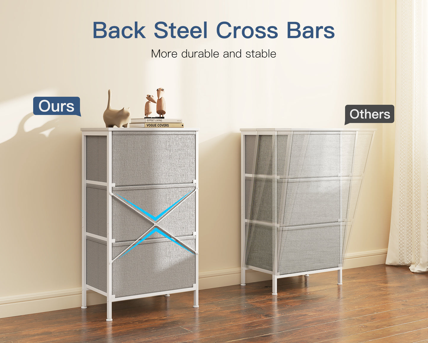 Casacomoda Dresser for Bedroom Nightstand Small Dresser Chest of Drawers End Table for Living Room, Closet Dresser with 3 Storage Drawers Organizer Clothes, Light Grey