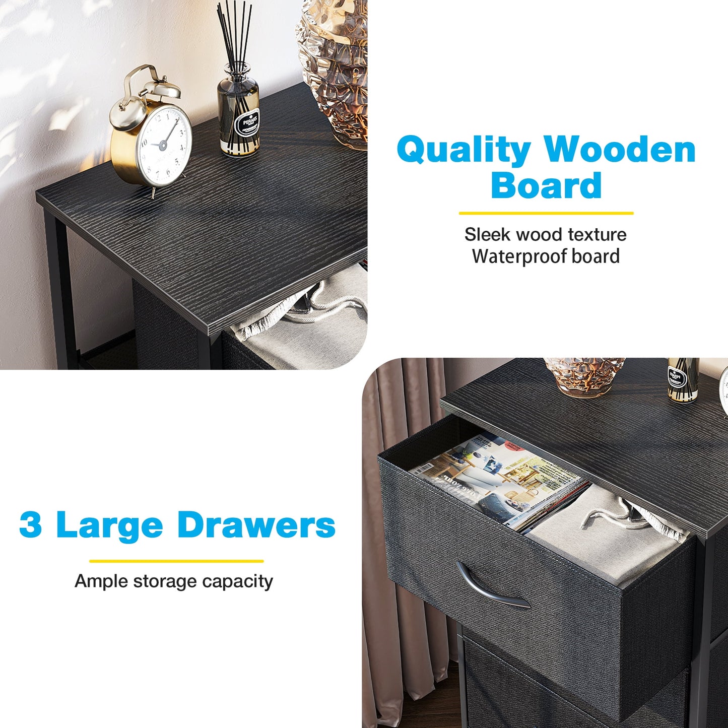 Casacomoda Dresser for Bedroom Nightstand Small Dresser Chest of Drawers End Table for Living Room, Closet Dresser with 3 Storage Drawers Organizer Clothes, Black