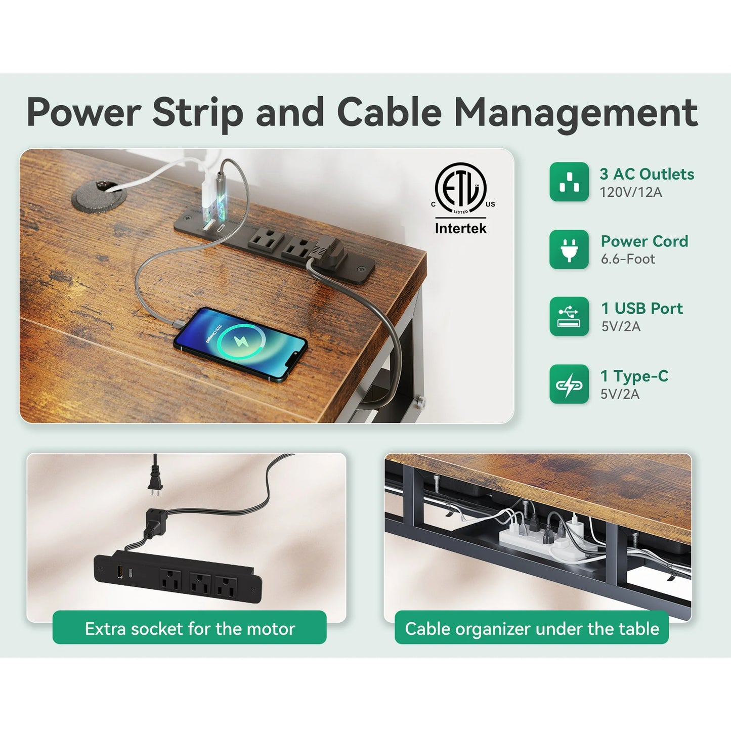 Electric Standing Desk with Drawers, 47 Inch Height Adjustable Desk with Power Outlets & USB, Sit Stand Table for Home, Office, Workstation, Rustic Brown