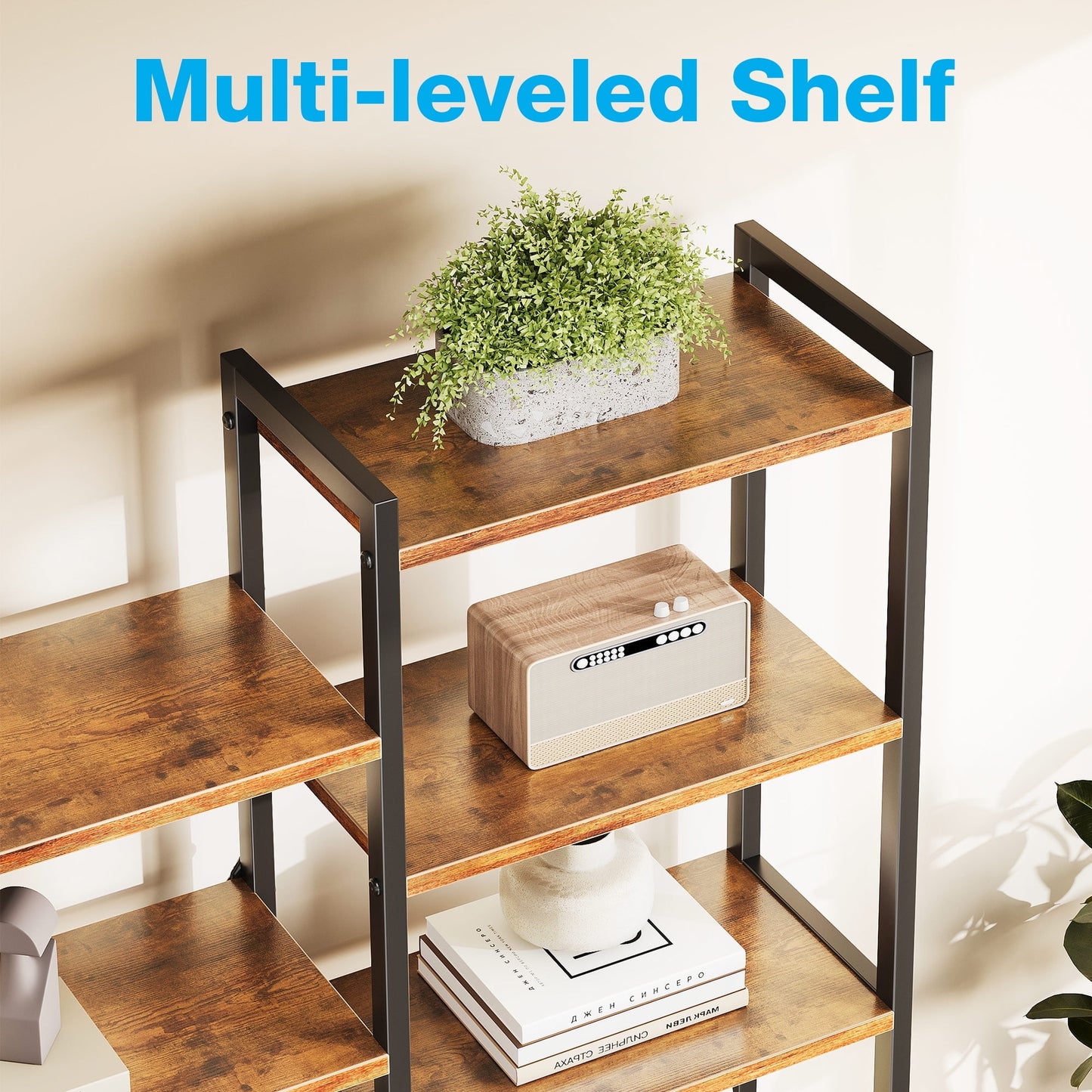 Casacomoda Triple Wide 6 Tier Bookshelf, Rustic Industrial Style Bookcases with 15 Open Display Shelves, Modern Tall Bookcase Furniture for Bedroom, Living Room and Home Office, Rustic Brown