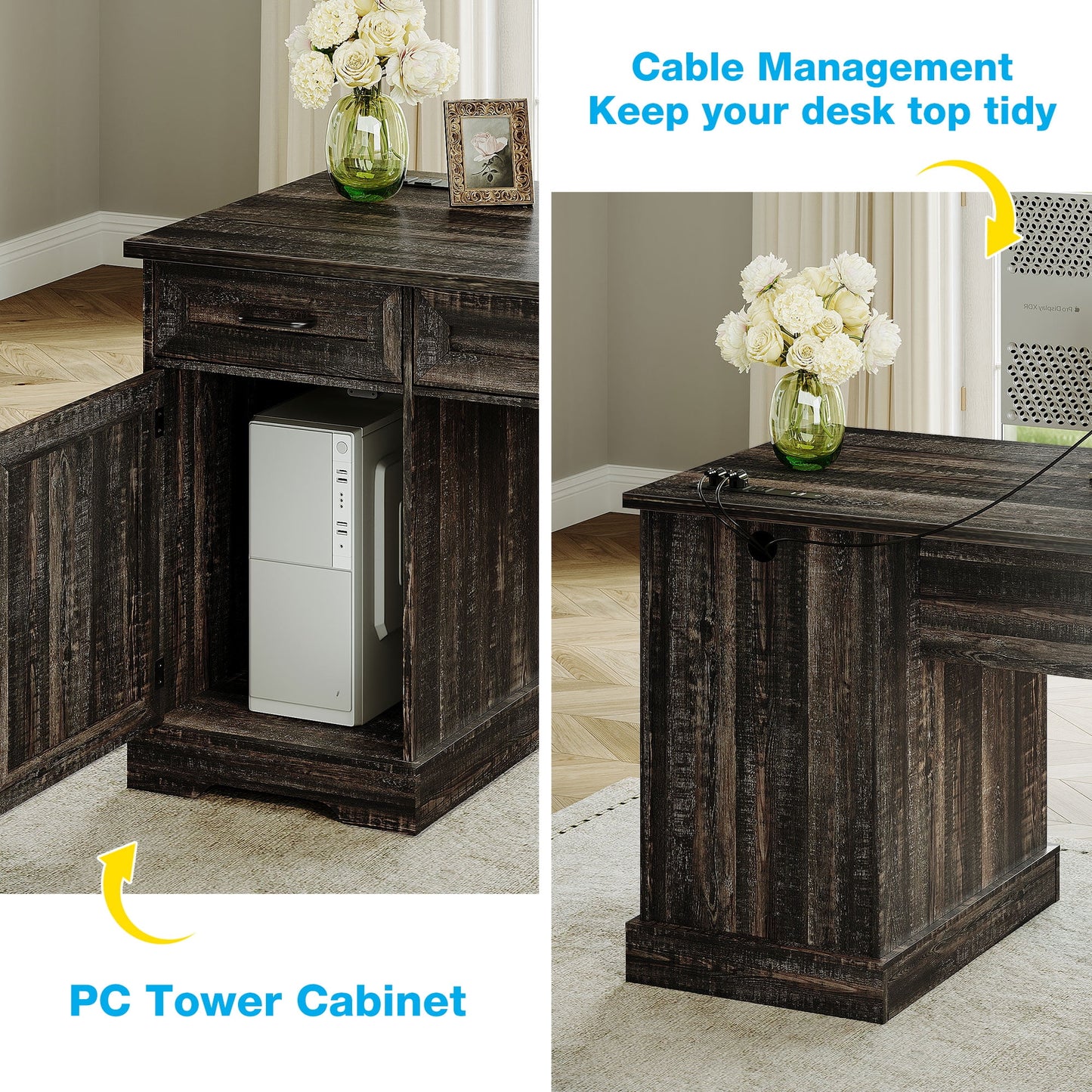 Casacomoda Home Office Desk with File Cabinet and Drawers, 59" Executive Desk with USB Power Outlet, Storage Cabinet for CPU, Workstation Table for Study, Dark Oak (No ratings yet)