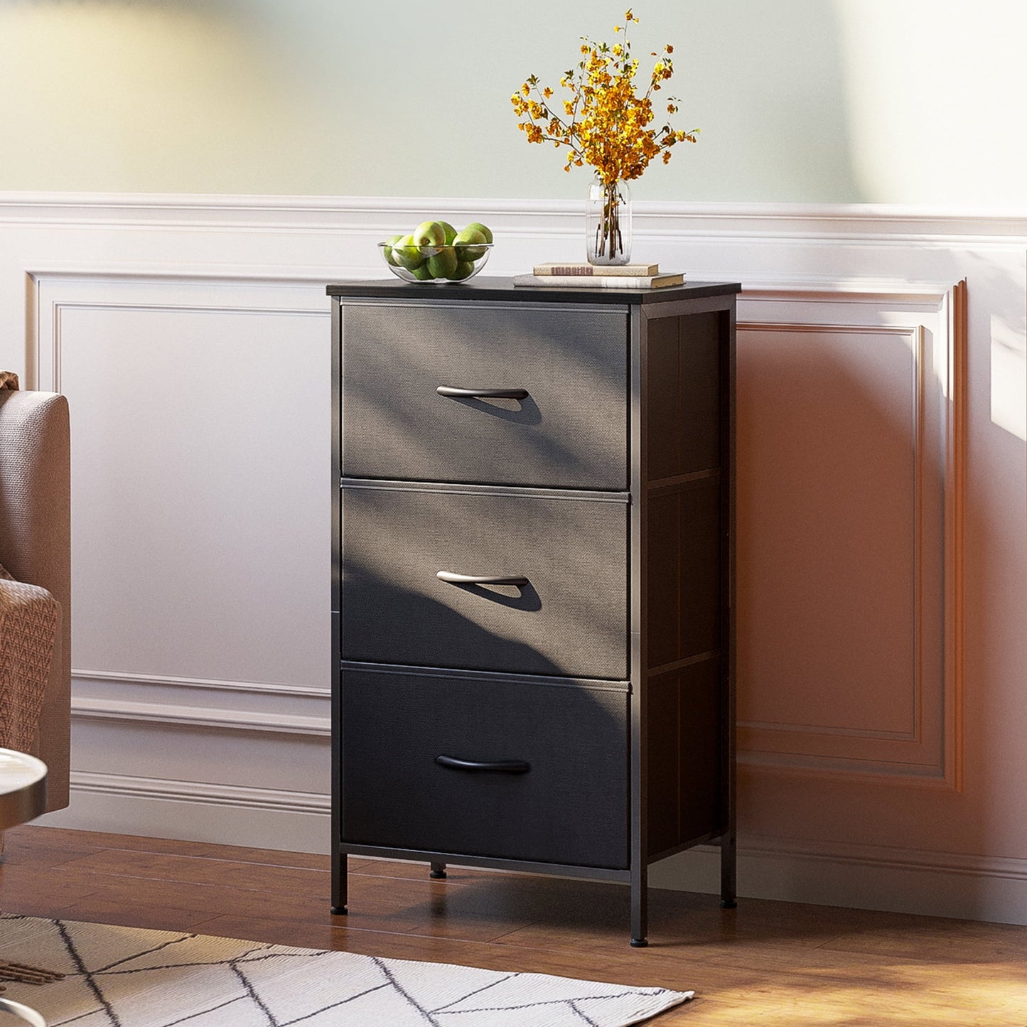 Casacomoda Dresser for Bedroom Nightstand Small Dresser Chest of Drawers End Table for Living Room, Closet Dresser with 3 Storage Drawers Organizer Clothes, Black