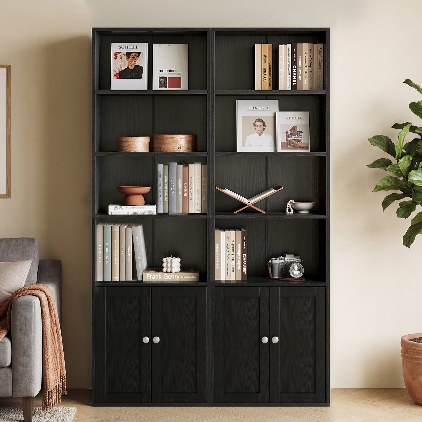 Casacomoda 6-Tier Bookcase with Cabinet, Modern Bookshelf for Home Office, Living Room or Bedroom, Easy Assembly & Stable Structure, Black