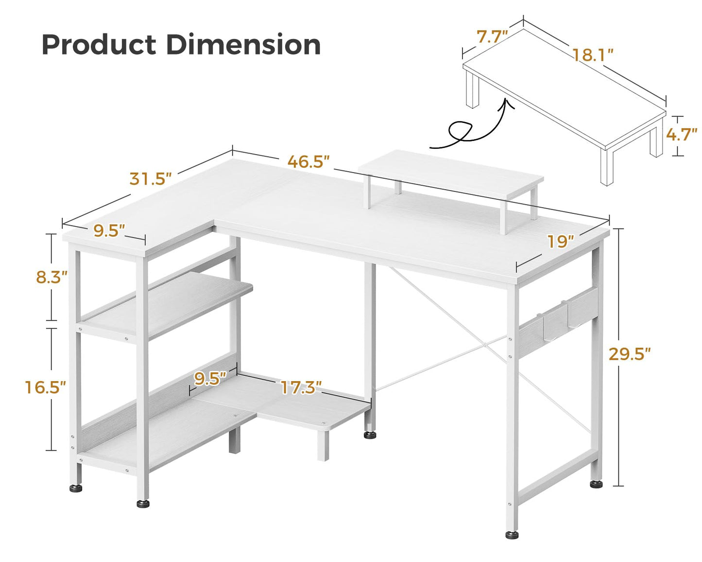 Small L Shaped Computer Desk with Reversible Storage Shelves