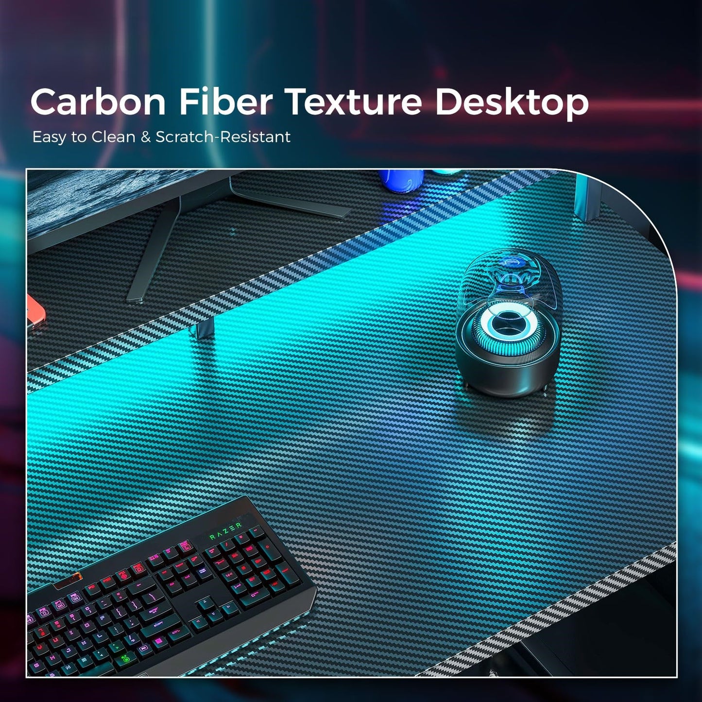 Computer Desk, 48 Inch Gaming Desk with Led Lights & Power Outlet