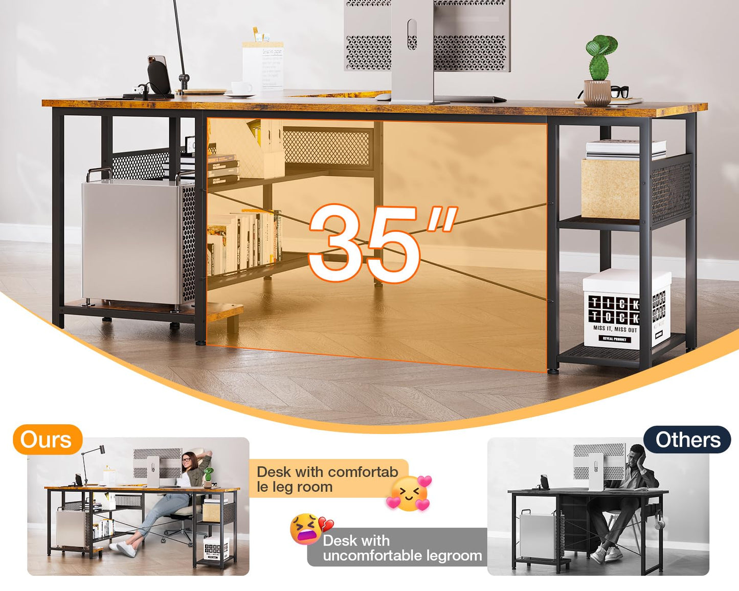 Reversible L Shaped Computer Desk with Power Outlet and USB Charging Ports