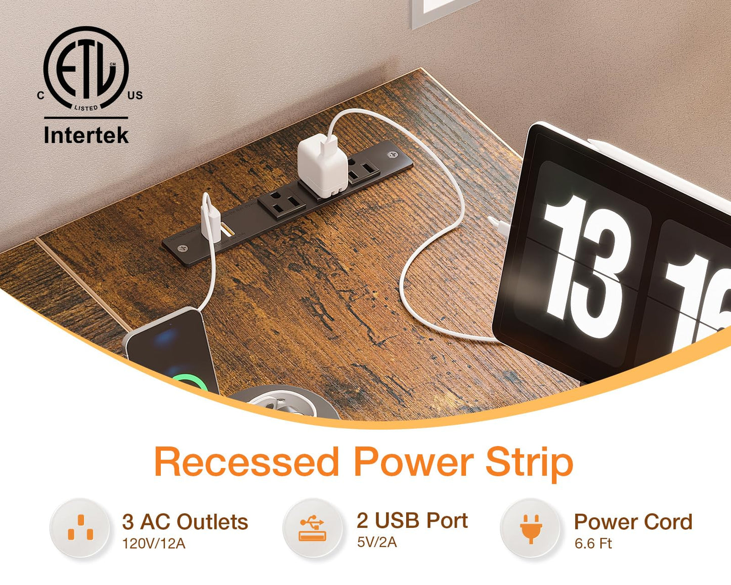 Reversible L Shaped Computer Desk with Power Outlet and USB Charging Ports