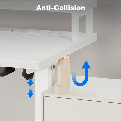 59" L-Shaped Electric Standing Desk, Single-Motor Height Adjustable Corner Desk with Full Monitor Shelf and Spliced Desktop for Home Office & Gaming,White