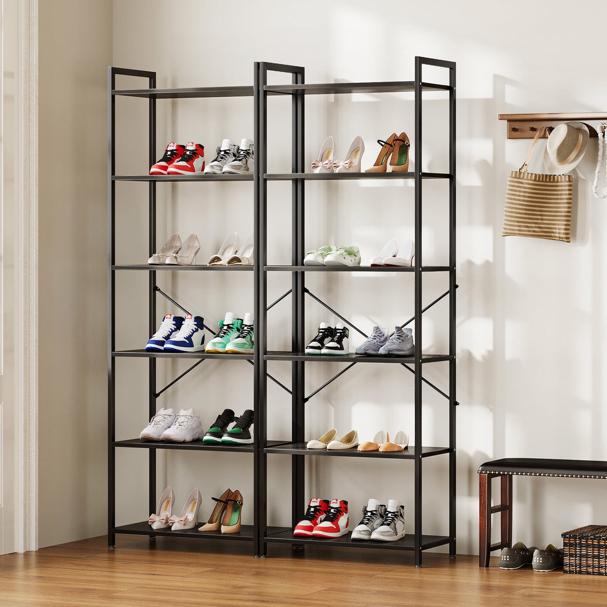 Casacomoda 6-Tier Tall Bookshelf, Large Bookcase with Steel Frame, Deep Book Shelf for Living Room, Home Office, Study, Industrial Style, Black