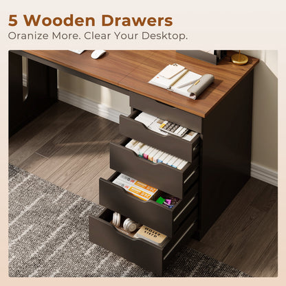 Casacomoda 47” Home Office Desk with 5 Drawers, Compact Writing Desk with Storage, Modern Computer Desk for Bedroom, Study Room and Small Spaces